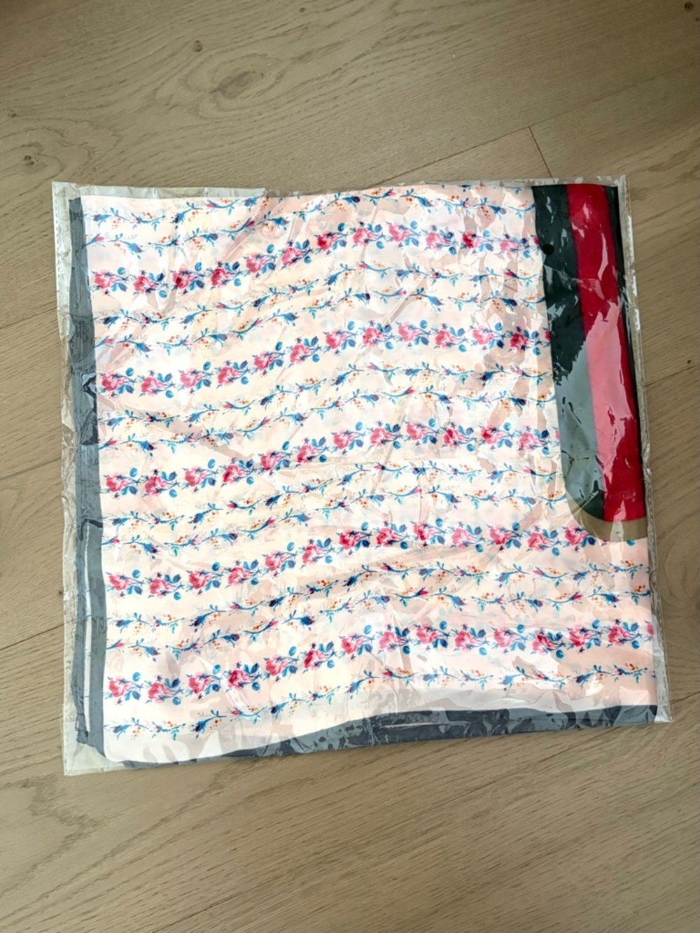 Floral Pink Silk Scarf with Green & Red Accent - Picture 6 of 8